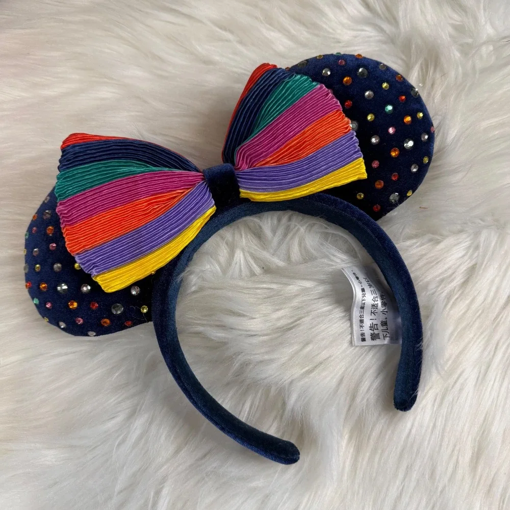 NWOT Disney World - Navy Bedazzled Gem Velvet Chevron Mickey Minnie Ear Headband